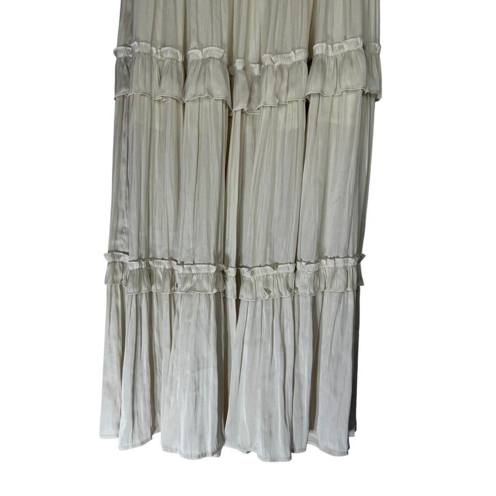 NWT Aqua Cream Ivory A-line Silky Satin Side Zipper Ruffled Maxi Skirt Size S - Picture 6 of 9